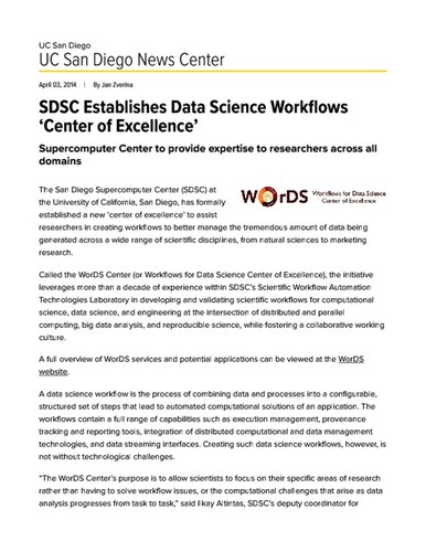 SDSC Establishes Data Science Workflows ‘Center of Excellence’