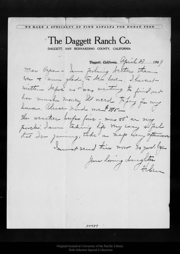 Letter from Helen [Muir] to [John Muir], 1909 Apr 27