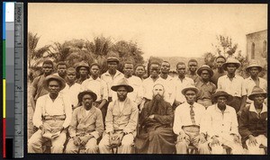 Twenty-two indigenous catechists with a missionary father, Lubunda, Congo, ca.1900-1930