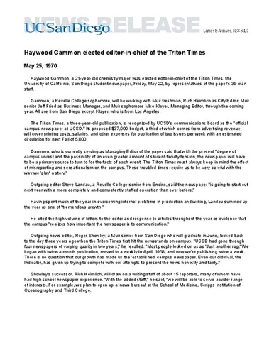 Haywood Gammon elected editor-in-chief of the Triton Times