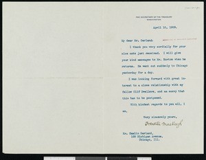 Franklin MacVeagh, letter, 1909-04-10, to Hamlin Garland