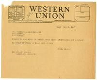 Telegram from Julia Morgan to William Randolph Hearst, October 3, 1927