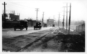 View showing bridge over the Los Angeles River at Ninth Street, and automobile traffic, Los Angeles, 1923