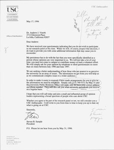 Letter, Steven B. Sample, May 17, 1996