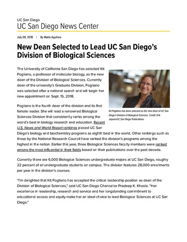 New Dean Selected to Lead UC San Diego’s Division of Biological Sciences