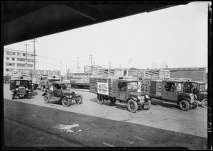 Maytag trucks at U.P. yards, Southern California, 1926