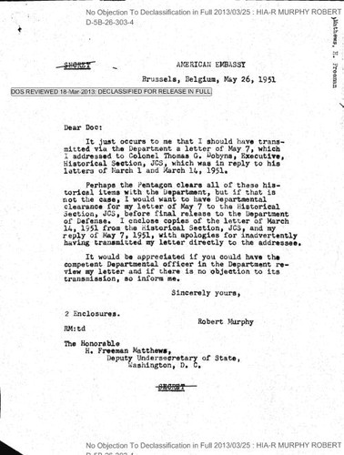 Robert Murphy correspondence with H. Freeman Matthews, with attachments