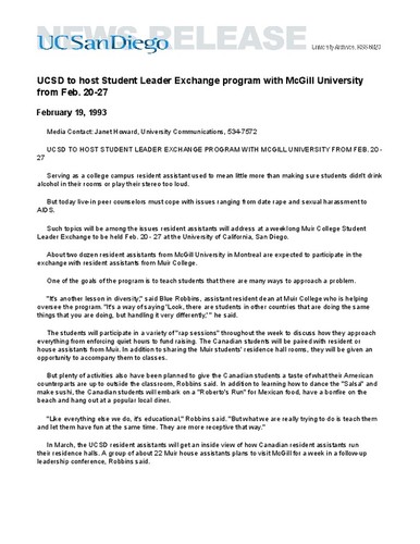 UCSD to host Student Leader Exchange program with McGill University from Feb. 20-27