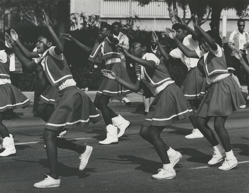 Girl's Drill Team marching during Black History Parade, Santa Ana