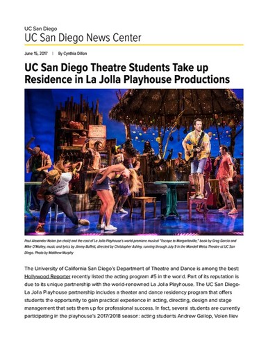 UC San Diego Theatre Students Take up Residence in La Jolla Playhouse Productions