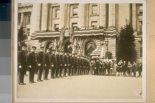 Nov. 3/28. The same inspection--S.F. [San Francisco] Police Dept. in front of the City Hall on the Polk St. side