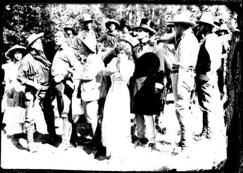 House Peters, Beatriz Michelena, Ernest Joy and unidentified actors in the California Motion Picture Corporation production of Salomy Jane, produced in San Rafael, 1914 [photograph]