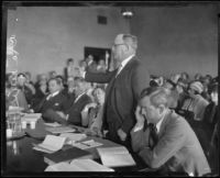 Asa Keyes, Forrest Murray and S. S. Hahn in court during the inquiry into the disappearance of Aimee Semple McPherson, Los Angeles, 1926