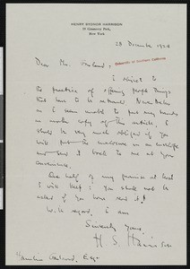 Henry Sydnor Harrison, letter, 1924-12-28, to Hamlin Garland