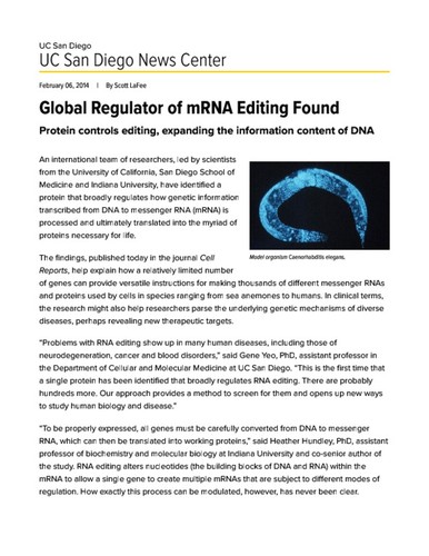 Global Regulator of mRNA Editing Found