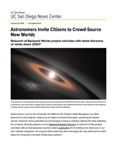 Astronomers Invite Citizens to Crowd-Source New Worlds