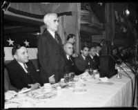 Joseph Scott, George L. Eastman, Eddie Cantor, and R. G. Swaffield at luncheon, Los Angeles, 1932
