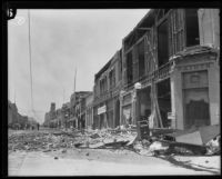 Earthquake-damaged commercial buildings on State Street, Santa Barbara, 1925
