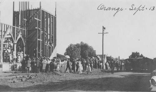 St. John's Lutheran Church being constructed, Orange, California, 1913