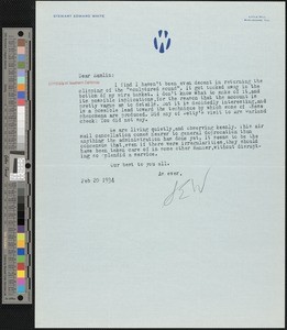 Stewart Edward White, letter, 1934-02-20, to Hamlin Garland