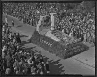 "Restoration of the La Purisima Mission" float at the Tournament of Roses Parade, Pasadena, 1936
