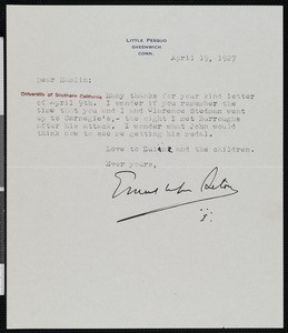 Ernest Thompson Seton, letter, 1927-04-19, to Hamlin Garland