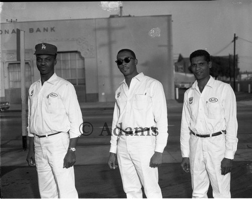 Three men in white service uniforms, Los Angeles, 1964