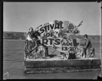 Newport Beach water parade, float representing Laguna Beach Festival of Arts, Newport Beach, 1932