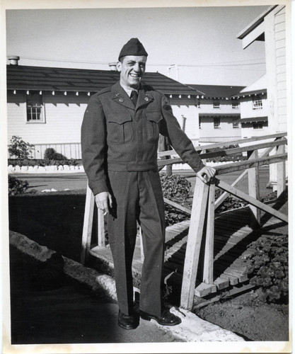 Trainee outside the barracks at Fort Ord