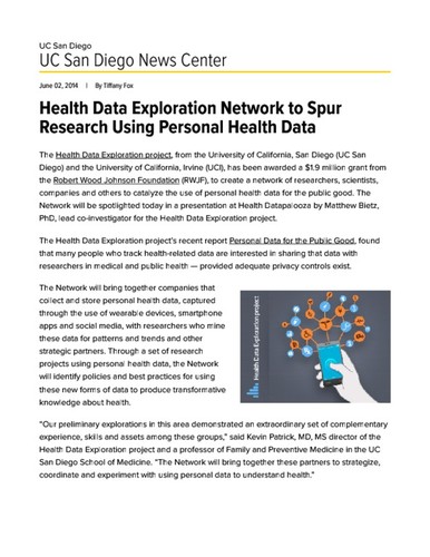 Health Data Exploration Network to Spur Research Using Personal Health Data
