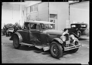 Wrecked REO coupe at Greer Robbins, Southern California, 1930