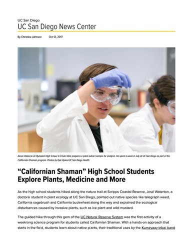 “Californian Shaman” High School Students Explore Plants, Medicine and More