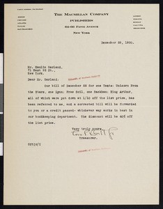 George Platt Brett Jr., letter, 1920-12-28, to Hamlin Garland
