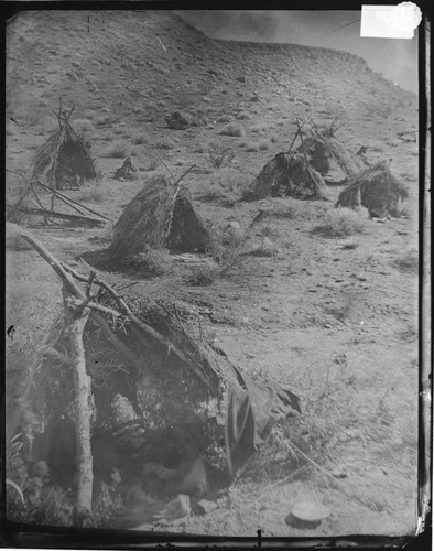 Paiute wickiups. Ka-ni-ga "The Campground." St. George, Utah, 1873