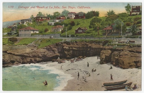 Cottages and beach at La Jolla, San Diego, California