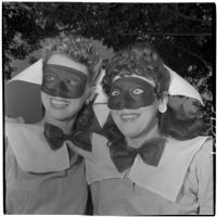 Jennie Van Delden and Mary Hunt in costume for Anaheim's annual Halloween festival, Anaheim, October 31, 1946
