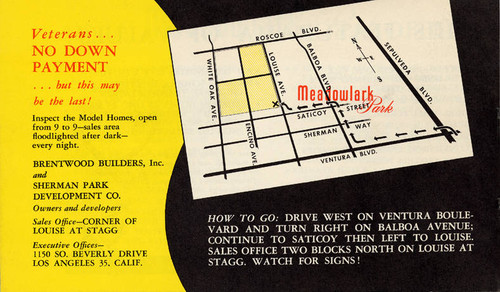Brochure for the Ray Hommes & Co. Meadowlark Park housing development in Reseda