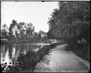 The footpath beside the lake in Hollenbeck Park, Los Angeles