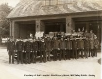 Firemen and truck in front of the Mill Valley Fire Station, date unknown