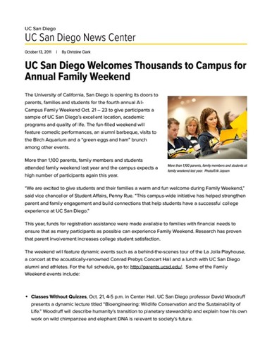 UC San Diego Welcomes Thousands to Campus for Annual Family Weekend