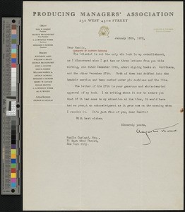 Augustus Thomas, letter, 1923-01-15, to Hamlin Garland