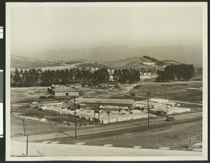 Panoramic exterior view of the Pacific Gypsum Tile Company, May 1928