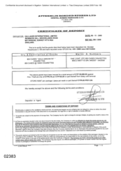 [Certificate of deposit of 800 cases gold arrow FF from Gallaher International Limited to Atteshlis bonded stores Ltd]
