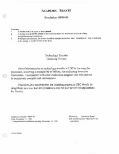 USC Academic Senate resolution 98/99-05, 1998-11-11