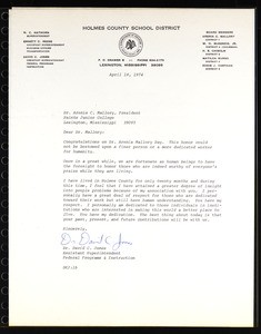 Jones (Holmes County School District), letter, 1974, to Mallory (Saints College)
