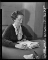 State director of National Youth Administration educational camps Mary B. Perry, San Bernardino, 1936