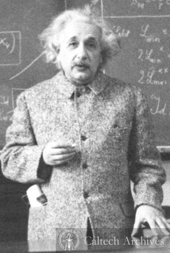 Einstein lecturing at the offices of the Mt. Wilson Observatory (Carnegie Institution, Santa Barbara Street, Pasadena)