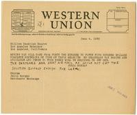 Telegram from Julia Morgan to William Randolph Hearst, June 4, 1930