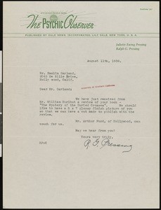 Ralph G. Pressing, letter, 1939-08-11, to Hamlin Garland