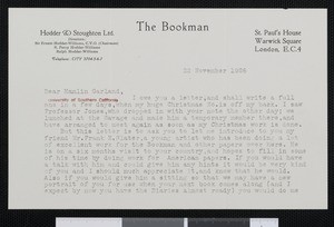 St. John Adcock, letter, 1926-11-22, to Hamlin Garland